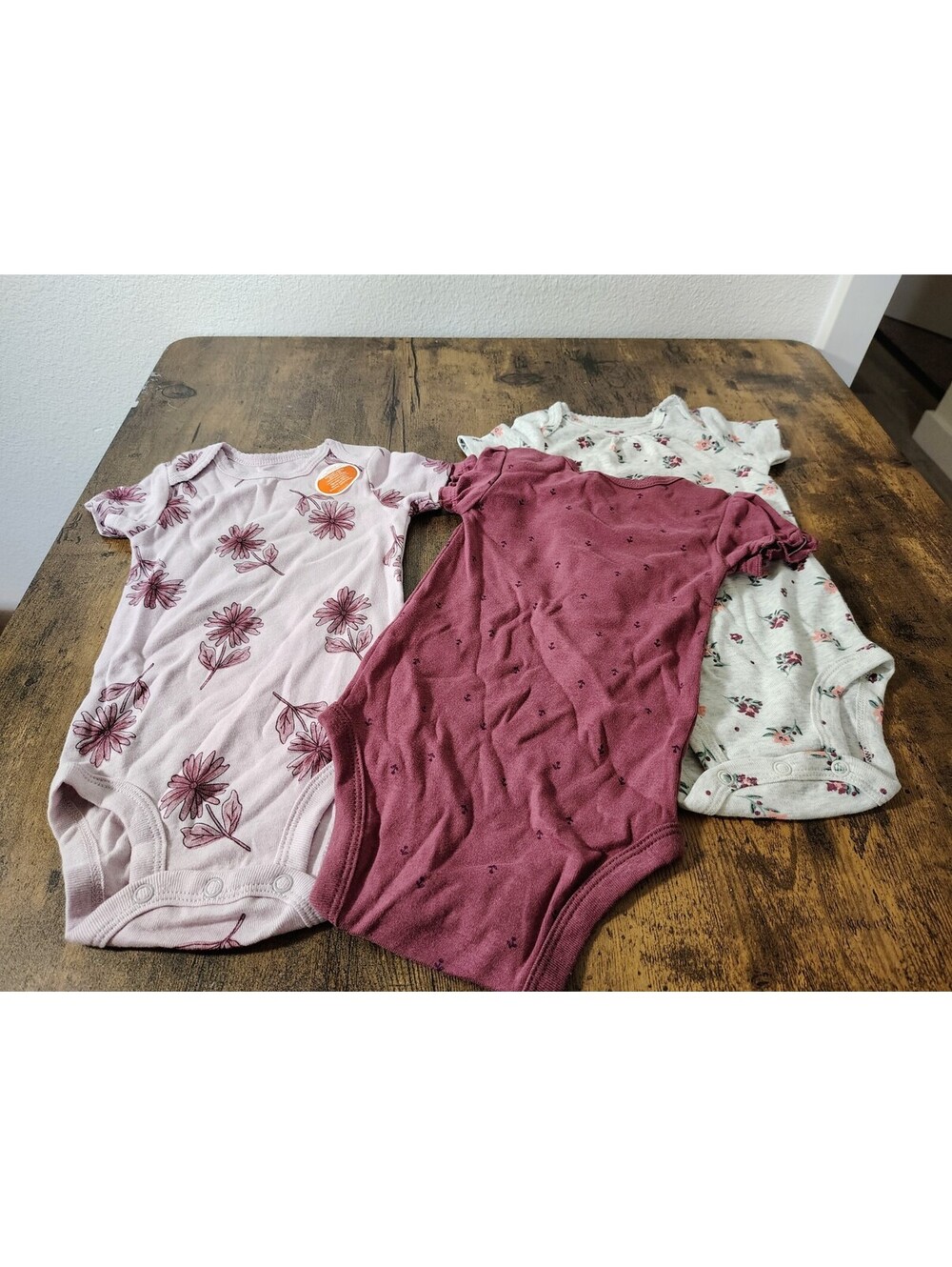 NWOT Carter's Baby Girl 6 Months 3PC Bodysuit Pack Floral Purple Burgundy Set